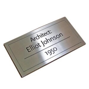 Custom stainless steel logo plate with black enamel