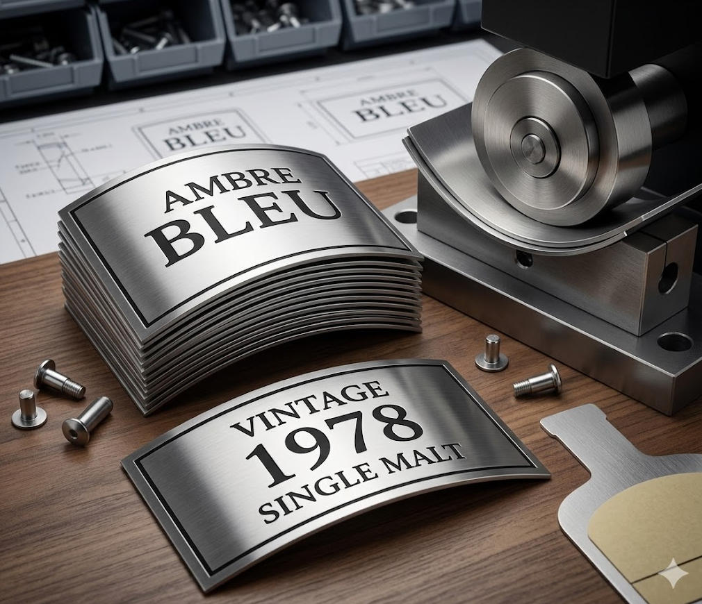 Premium Custom Curved Stainless Steel Logo Plates for Bottle Packaging