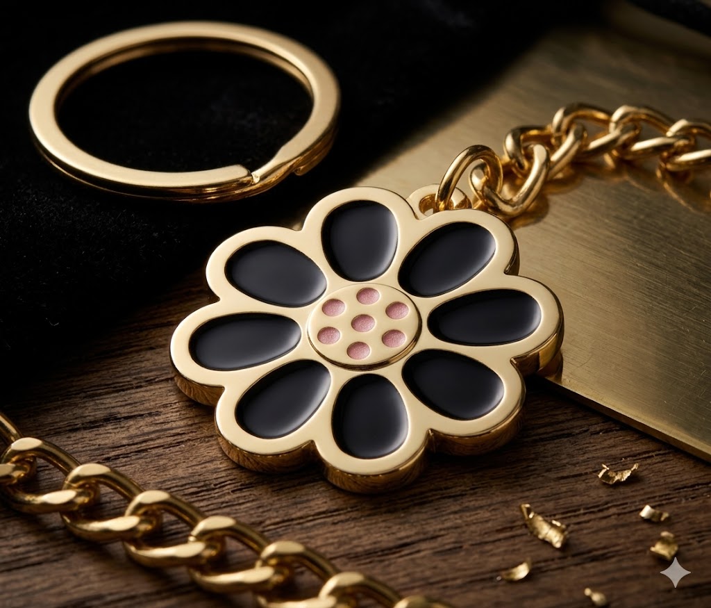 Custom Gold Metal Enamel Daisy Key Chain for Bulk Wholesale