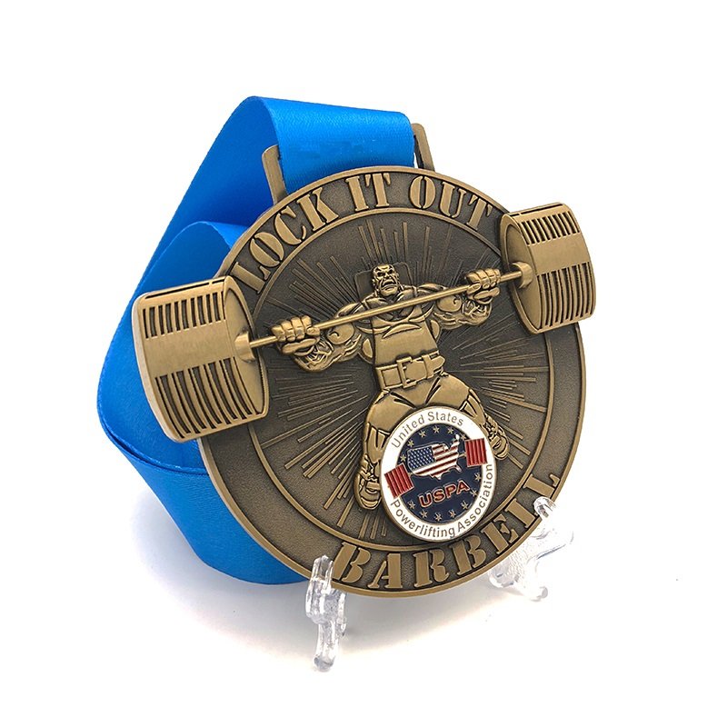3D metal custom powerlifting medals with lanyards