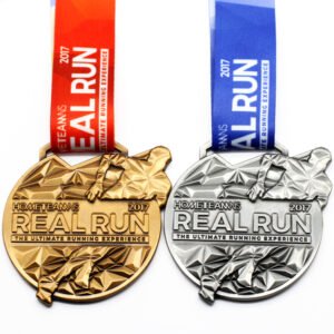 Custom 3D engraved metal sport medals with ribbons
